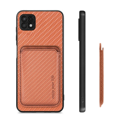 For Samsung Galaxy A22 5G Carbon Fiber Leather Card Magsafe Magnetic Phone Case(Brown) by buy2fix