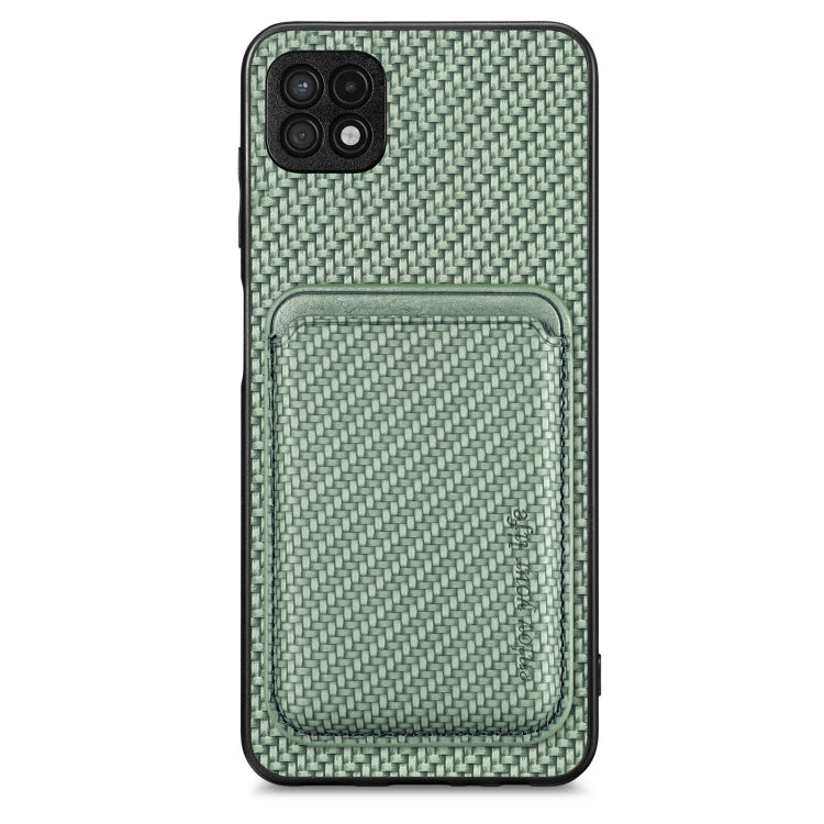 For Samsung Galaxy A22 5G Carbon Fiber Leather Card Magsafe Magnetic Phone Case(Green) by buy2fix