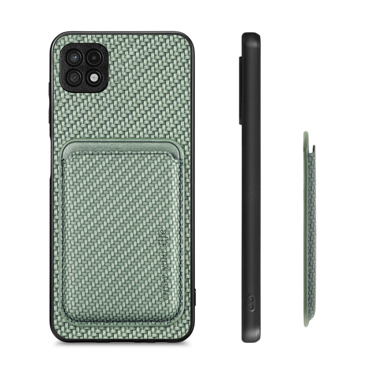 For Samsung Galaxy A22 5G Carbon Fiber Leather Card Magsafe Magnetic Phone Case(Green) by buy2fix