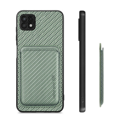 For Samsung Galaxy A22 5G Carbon Fiber Leather Card Magsafe Magnetic Phone Case(Green) by buy2fix