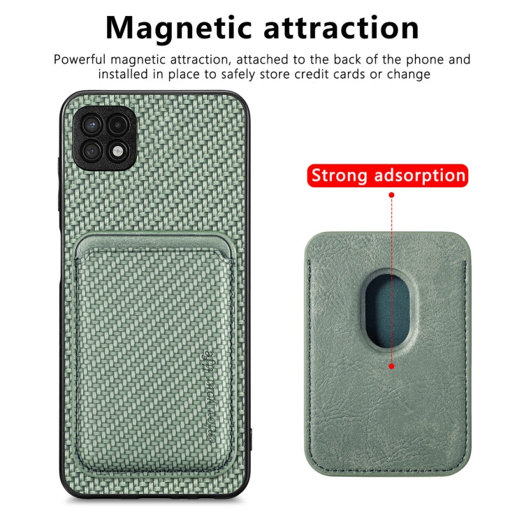 For Samsung Galaxy A22 5G Carbon Fiber Leather Card Magsafe Magnetic Phone Case(Green) by buy2fix
