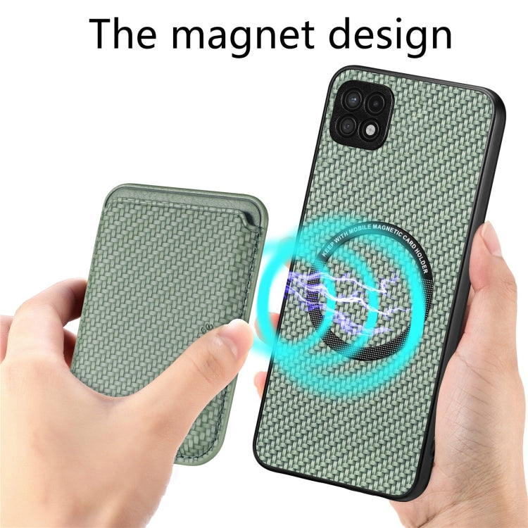 For Samsung Galaxy A22 5G Carbon Fiber Leather Card Magsafe Magnetic Phone Case(Green) by buy2fix