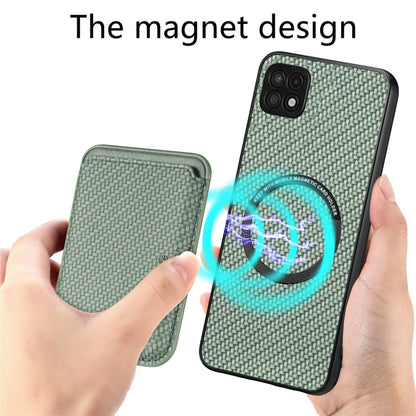 For Samsung Galaxy A22 5G Carbon Fiber Leather Card Magsafe Magnetic Phone Case(Green) by buy2fix