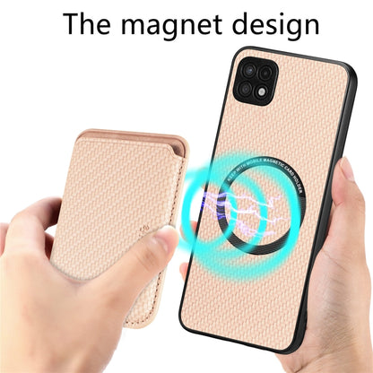 For Samsung Galaxy A22 5G Carbon Fiber Leather Card Magsafe Magnetic Phone Case(Khaki) by buy2fix