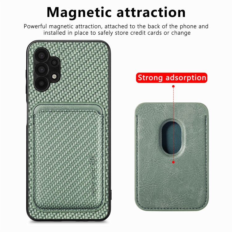 For Samsung Galaxy A32 5G Carbon Fiber Leather Card Magsafe Magnetic Phone Case(Green) by buy2fix