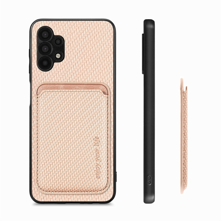 For Samsung Galaxy A32 5G Carbon Fiber Leather Card Magsafe Magnetic Phone Case(Khaki) by buy2fix