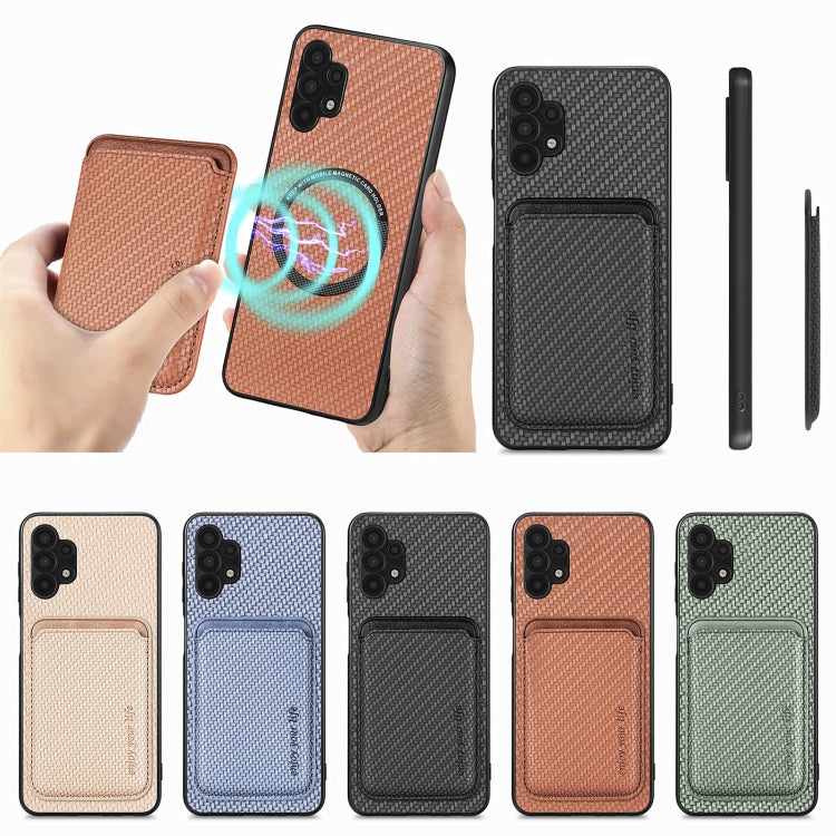 For Samsung Galaxy A32 5G Carbon Fiber Leather Card Magsafe Magnetic Phone Case(Khaki) by buy2fix