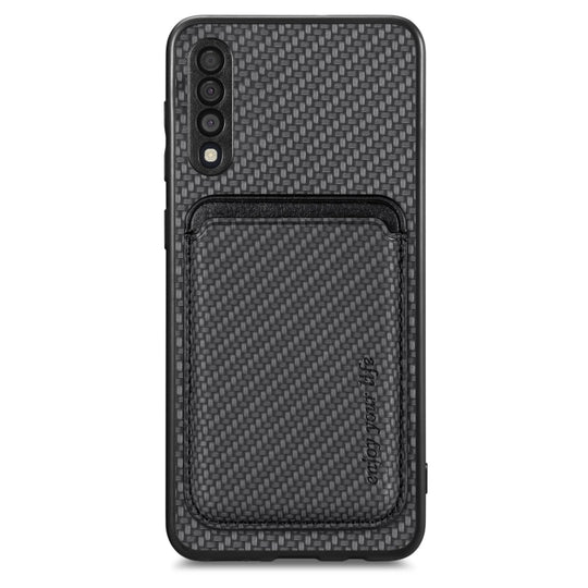 For Samsung Galaxy A50 Carbon Fiber Leather Card Magsafe Magnetic Phone Case(Black)