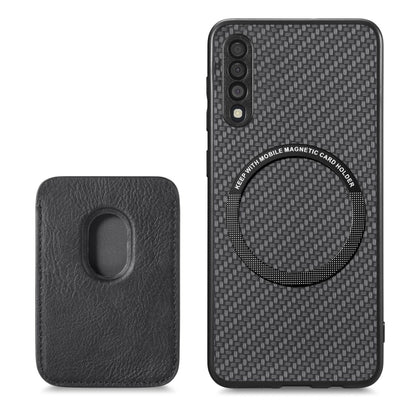 For Samsung Galaxy A50 Carbon Fiber Leather Card Magsafe Magnetic Phone Case(Black) by buy2fix
