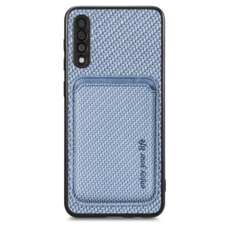 For Samsung Galaxy A50 Carbon Fiber Leather Card Magsafe Magnetic Phone Case(Blue) by buy2fix