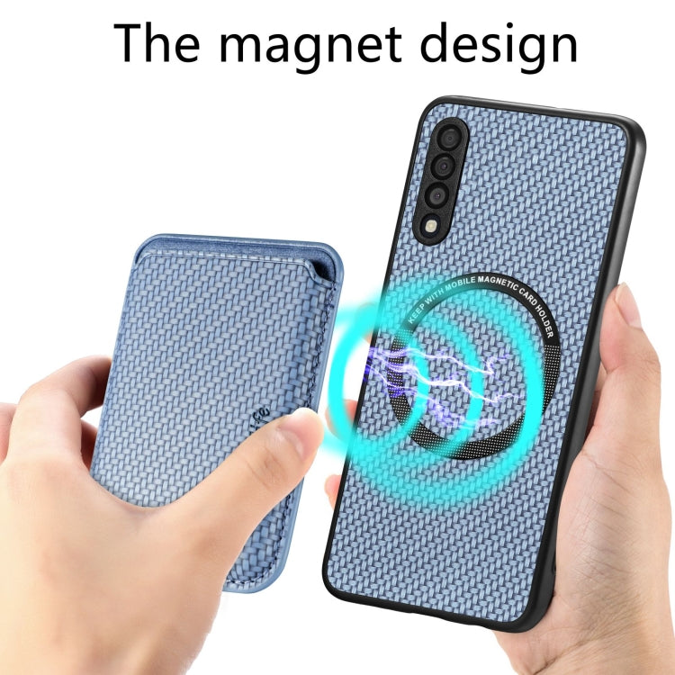 For Samsung Galaxy A50 Carbon Fiber Leather Card Magsafe Magnetic Phone Case(Blue) by buy2fix