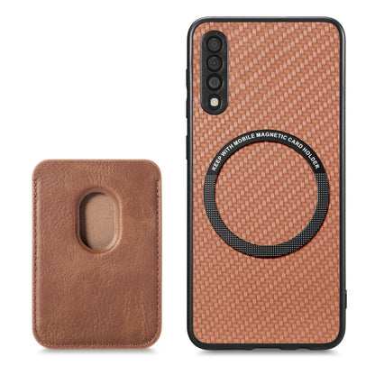 For Samsung Galaxy A50 Carbon Fiber Leather Card Magsafe Magnetic Phone Case(Brown) by buy2fix
