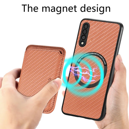 For Samsung Galaxy A50 Carbon Fiber Leather Card Magsafe Magnetic Phone Case(Brown) by buy2fix