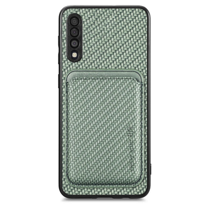 For Samsung Galaxy A50 Carbon Fiber Leather Card Magsafe Magnetic Phone Case(Green) by buy2fix