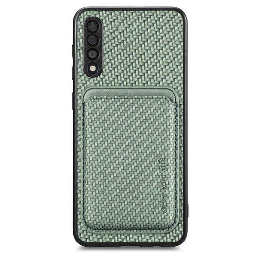 For Samsung Galaxy A50 Carbon Fiber Leather Card Magsafe Magnetic Phone Case(Green) by buy2fix