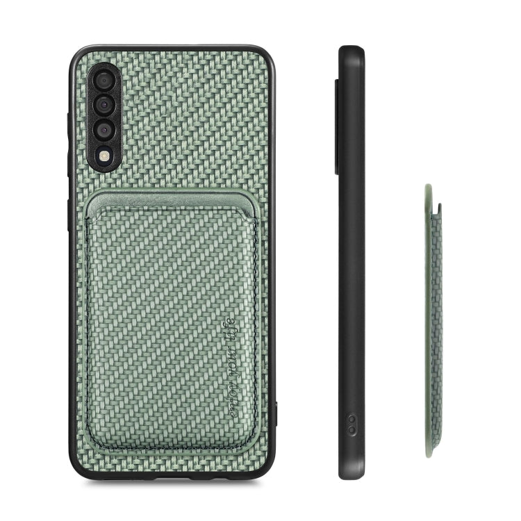 For Samsung Galaxy A50 Carbon Fiber Leather Card Magsafe Magnetic Phone Case(Green) by buy2fix