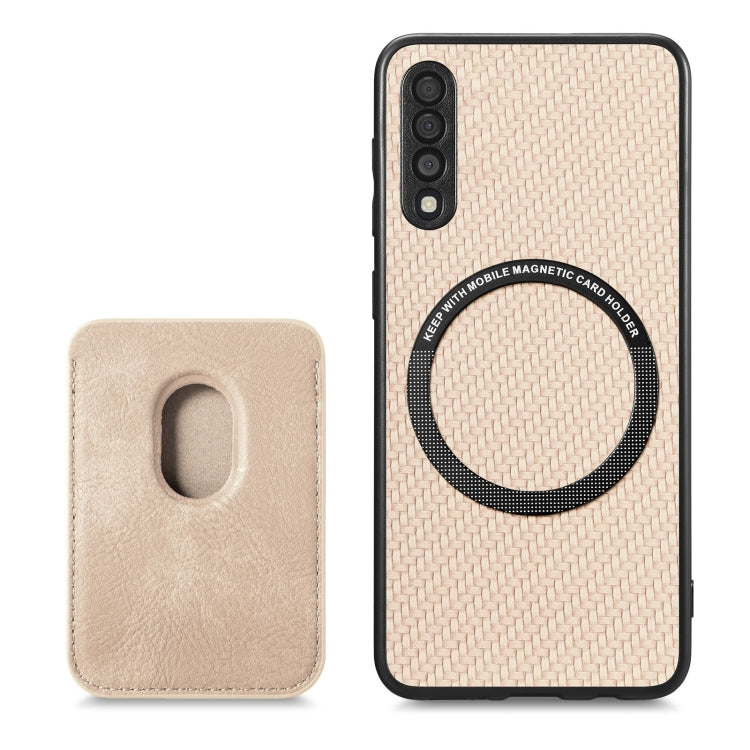 For Samsung Galaxy A50 Carbon Fiber Leather Card Magsafe Magnetic Phone Case(Khaki) by buy2fix