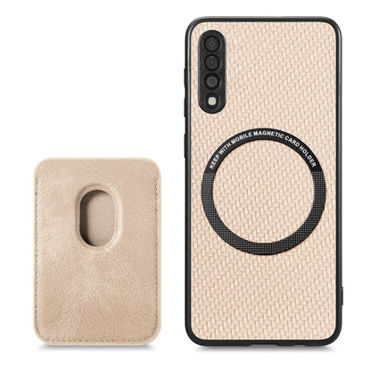 For Samsung Galaxy A50 Carbon Fiber Leather Card Magsafe Magnetic Phone Case(Khaki) by buy2fix