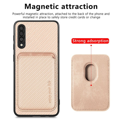 For Samsung Galaxy A50 Carbon Fiber Leather Card Magsafe Magnetic Phone Case(Khaki) by buy2fix