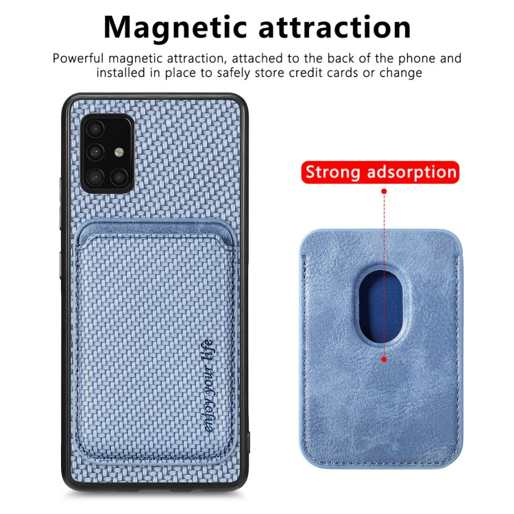 For Samsung Galaxy A51 5G Carbon Fiber Leather Card Magsafe Magnetic Phone Case(Blue) by buy2fix