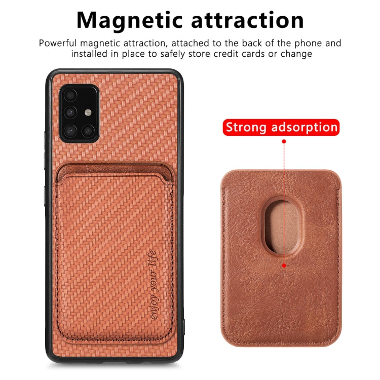 For Samsung Galaxy A51 5G Carbon Fiber Leather Card Magsafe Magnetic Phone Case(Brown) by buy2fix