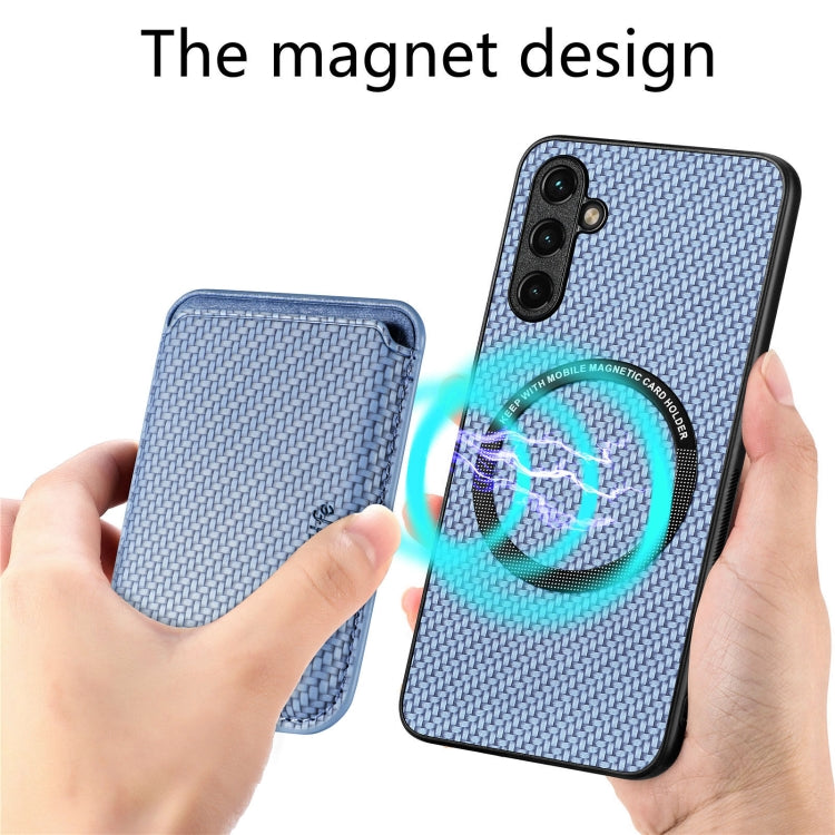 For Samsung Galaxy A54 5G Carbon Fiber Leather Card Magsafe Magnetic Phone Case(Blue) by buy2fix