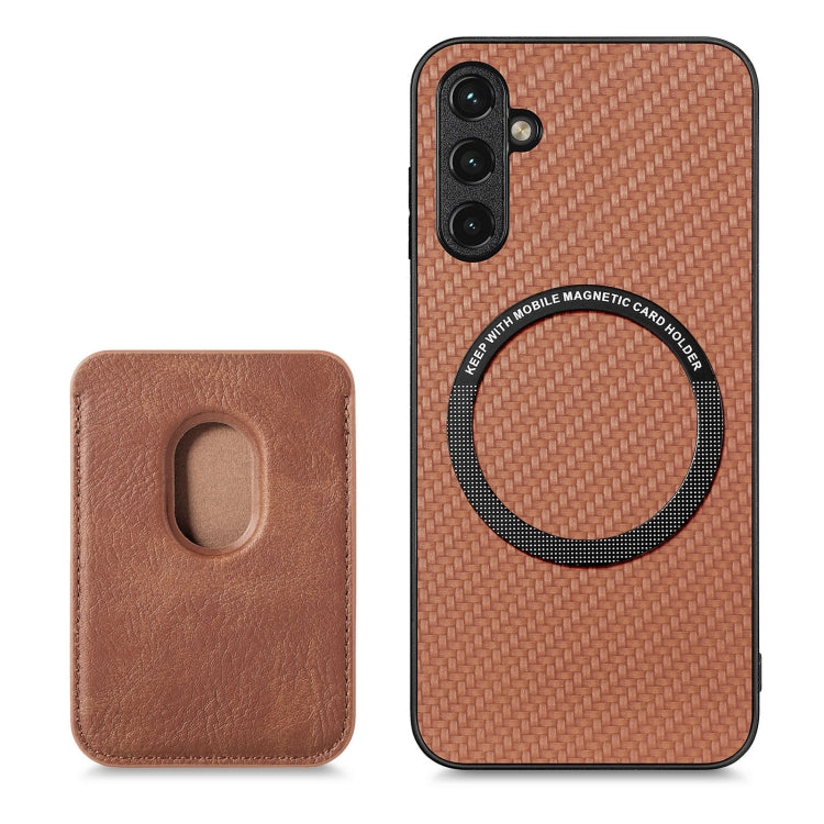 For Samsung Galaxy A54 5G Carbon Fiber Leather Card Magsafe Magnetic Phone Case(Brown) by buy2fix