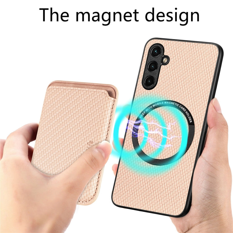 For Samsung Galaxy A54 5G Carbon Fiber Leather Card Magsafe Magnetic Phone Case(Khaki) by buy2fix