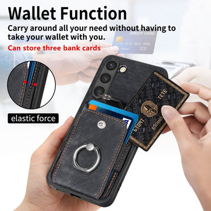 For Samsung Galaxy S21 FE 5G Retro Skin-feel Ring Card Wallet Phone Case(Black) by buy2fix