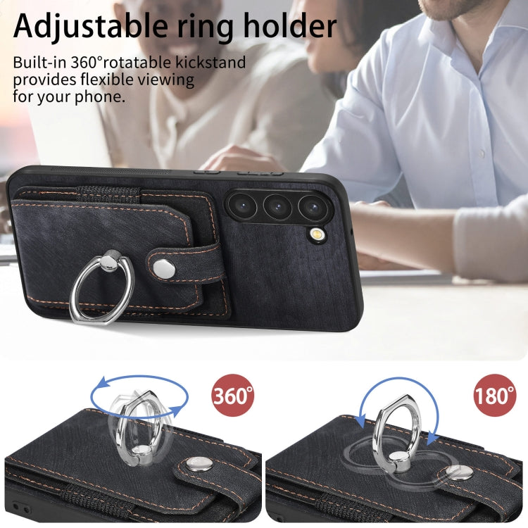 For Samsung Galaxy S21 FE 5G Retro Skin-feel Ring Card Wallet Phone Case(Black) by buy2fix