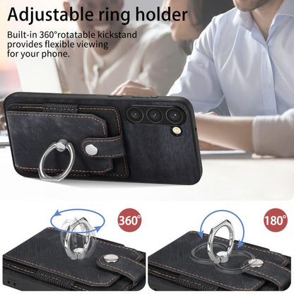 For Samsung Galaxy S21 FE 5G Retro Skin-feel Ring Card Wallet Phone Case(Black) by buy2fix