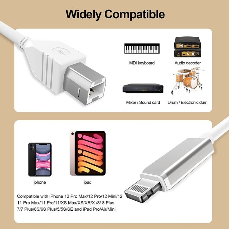 1m 8 Pin to USB-B MIDI Cable for iPad / iPhone - Multifunction Cable by buy2fix | Online Shopping UK | buy2fix