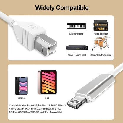 1m 8 Pin to USB-B MIDI Cable for iPad / iPhone - Multifunction Cable by buy2fix | Online Shopping UK | buy2fix