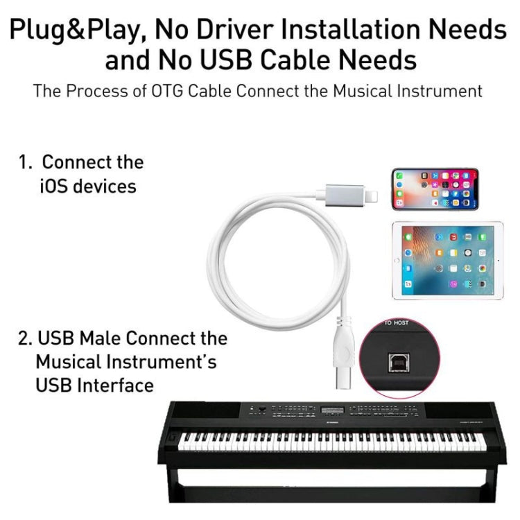 1m 8 Pin to USB-B MIDI Cable for iPad / iPhone - Multifunction Cable by buy2fix | Online Shopping UK | buy2fix
