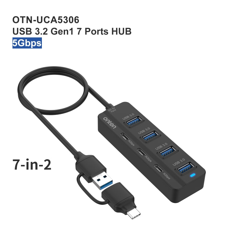 Onten UCA5306 7 in 2 USB3.0 + Type-C 7-Ports HUB Docking Station Support OTG Function - USB 3.0 HUB by Onten | Online Shopping UK | buy2fix