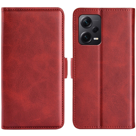 Pour Xiaomi Redmi Note 12 Pro + Boucle magnétique double face Étui de téléphone en cuir à rabat horizontal (rouge)