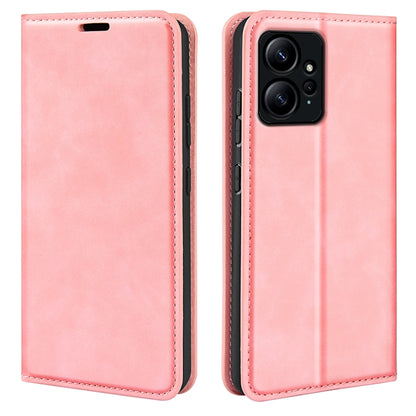 For Xiaomi Redmi Note 12 4G Global Retro-skin Magnetic Suction Leather Phone Case(Pink) by buy2fix