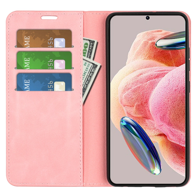 For Xiaomi Redmi Note 12 4G Global Retro-skin Magnetic Suction Leather Phone Case(Pink) by buy2fix