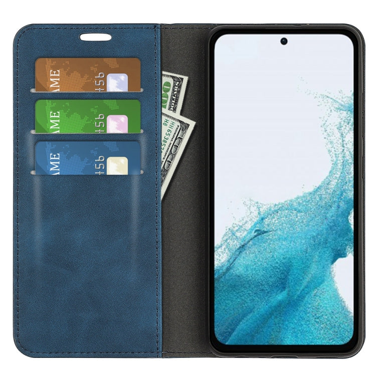 For Samsung Galaxy A54 5G Retro-skin Magnetic Suction Leather Phone Case(Dark Blue) by buy2fix