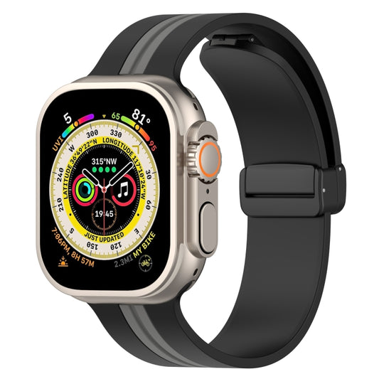 Magnetic Clasp Two-Color Silicone Watch Band For Apple Watch Ultra 49mm(Black+Grey) - Watch Bands by buy2fix | Online Shopping UK | buy2fix