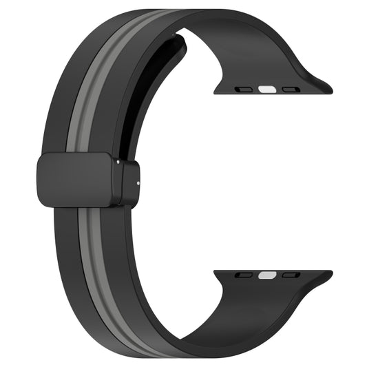 Magnetic Clasp Two-Color Silicone Watch Band For Apple Watch Ultra 49mm(Black+Grey) - Watch Bands by buy2fix | Online Shopping UK | buy2fix