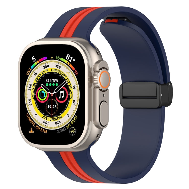Magnetic Clasp Two-Color Silicone Watch Band For Apple Watch Ultra 49mm(Midnight Blue +Red) - Watch Bands by buy2fix | Online Shopping UK | buy2fix
