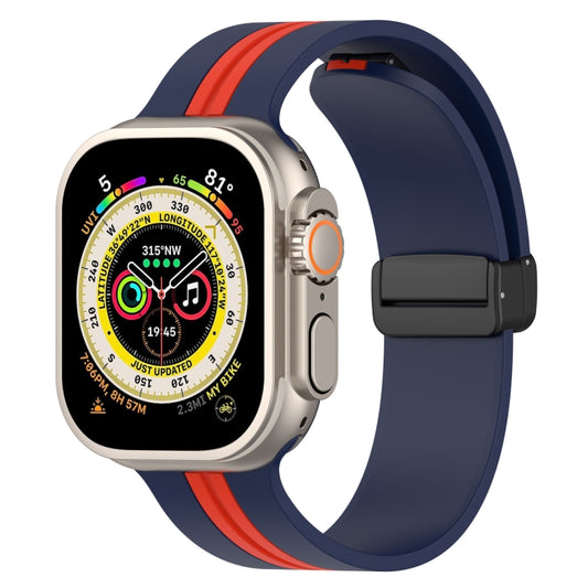 Magnetic Clasp Two-Color Silicone Watch Band For Apple Watch Ultra 49mm(Midnight Blue +Red) - Watch Bands by buy2fix | Online Shopping UK | buy2fix