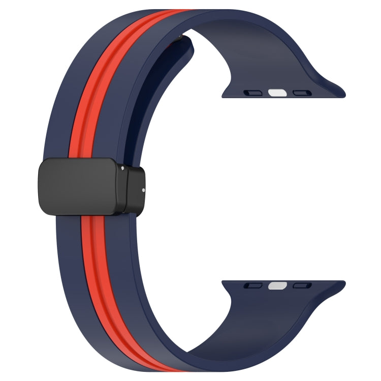 Magnetic Clasp Two-Color Silicone Watch Band For Apple Watch Ultra 49mm(Midnight Blue +Red) - Watch Bands by buy2fix | Online Shopping UK | buy2fix