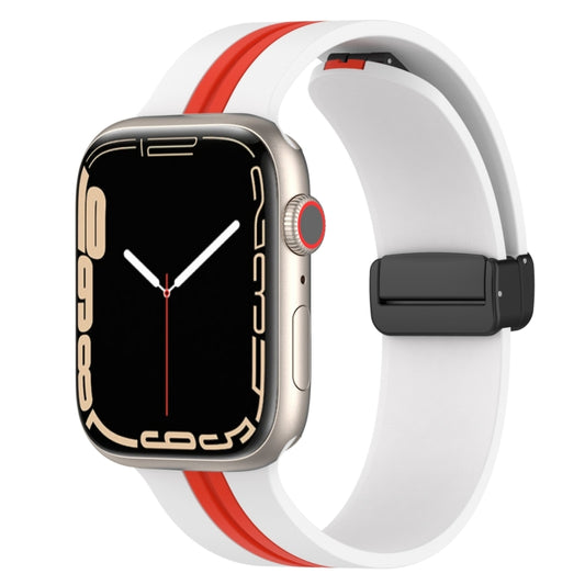 Magnetic Clasp Two-Color Silicone Watch Band For Apple Watch Series 9&8&7 41mm / SE 3&SE 2&6&SE&5&4 40mm / 3&2&1 38mm(White+Red) - Watch Bands by buy2fix | Online Shopping UK | buy2fix