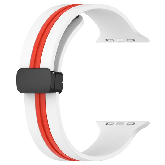 Magnetic Clasp Two-Color Silicone Watch Band For Apple Watch Series 9&8&7 41mm / SE 3&SE 2&6&SE&5&4 40mm / 3&2&1 38mm(White+Red) - Watch Bands by buy2fix | Online Shopping UK | buy2fix