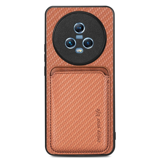 For Honor Magic5 Carbon Fiber Leather Card Magsafe Magnetic Phone Case(Brown) - Honor Cases by buy2fix | Online Shopping UK | buy2fix