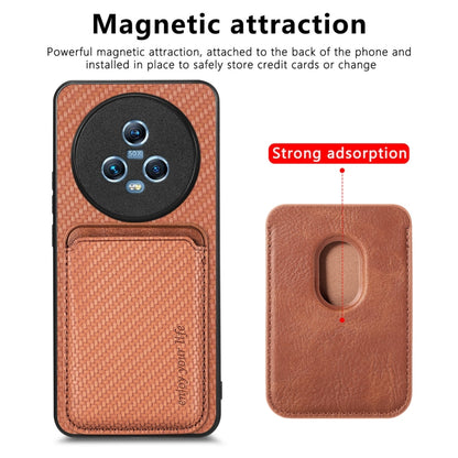 For Honor Magic5 Carbon Fiber Leather Card Magsafe Magnetic Phone Case(Brown) - Honor Cases by buy2fix | Online Shopping UK | buy2fix