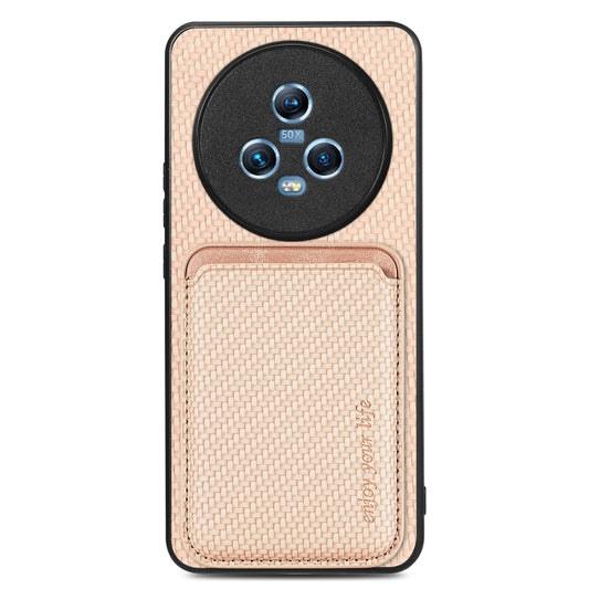 For Honor Magic5 Carbon Fiber Leather Card Magsafe Magnetic Phone Case(Khaki) - Honor Cases by buy2fix | Online Shopping UK | buy2fix