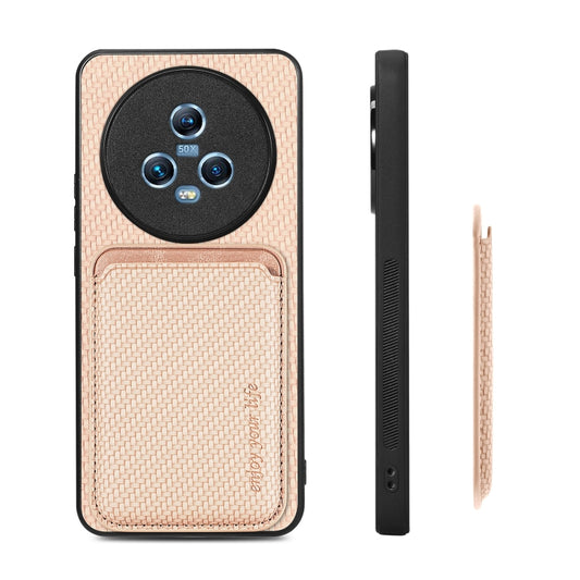 For Honor Magic5 Carbon Fiber Leather Card Magsafe Magnetic Phone Case(Khaki) - Honor Cases by buy2fix | Online Shopping UK | buy2fix